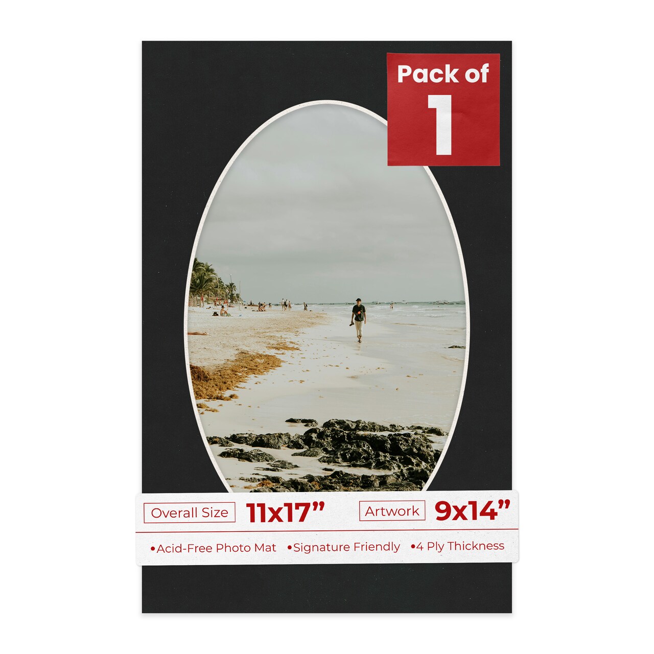Black Suede Mat Board for 11x17 Frames - Oval Opening for 9x14 Photos